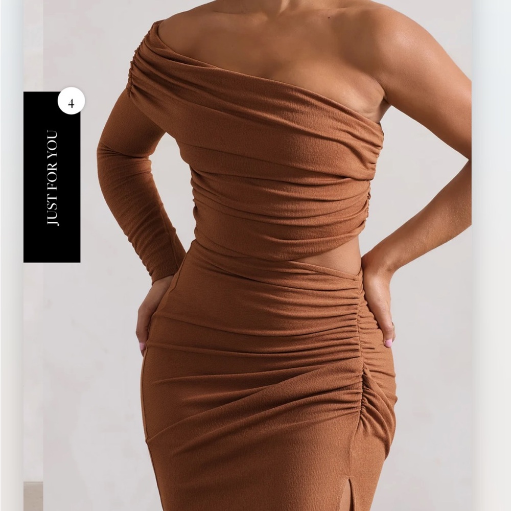 Camel One Sleeve Maxi Dress - Picture 4 of 5